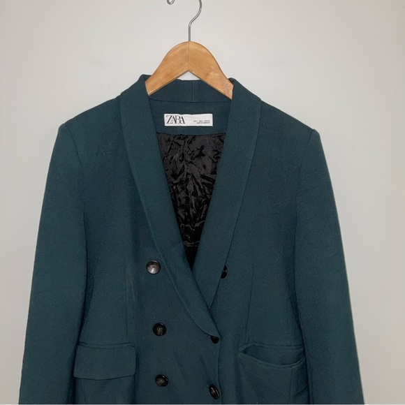 Zara Blazer Jacket Women's Size‎ Large Dark Green Structured Double-Breasted - Picture 3 of 10